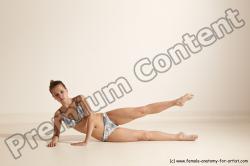 Swimsuit Gymnastic poses Woman White Moving poses Slim long brown Dynamic poses Academic